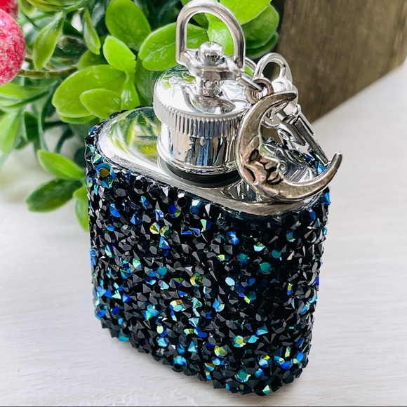 MINI FLASK crystal encrusted keyring IRIDESCENT keyfob CELESTIAL mini flask Blue - Picture 10 of 11